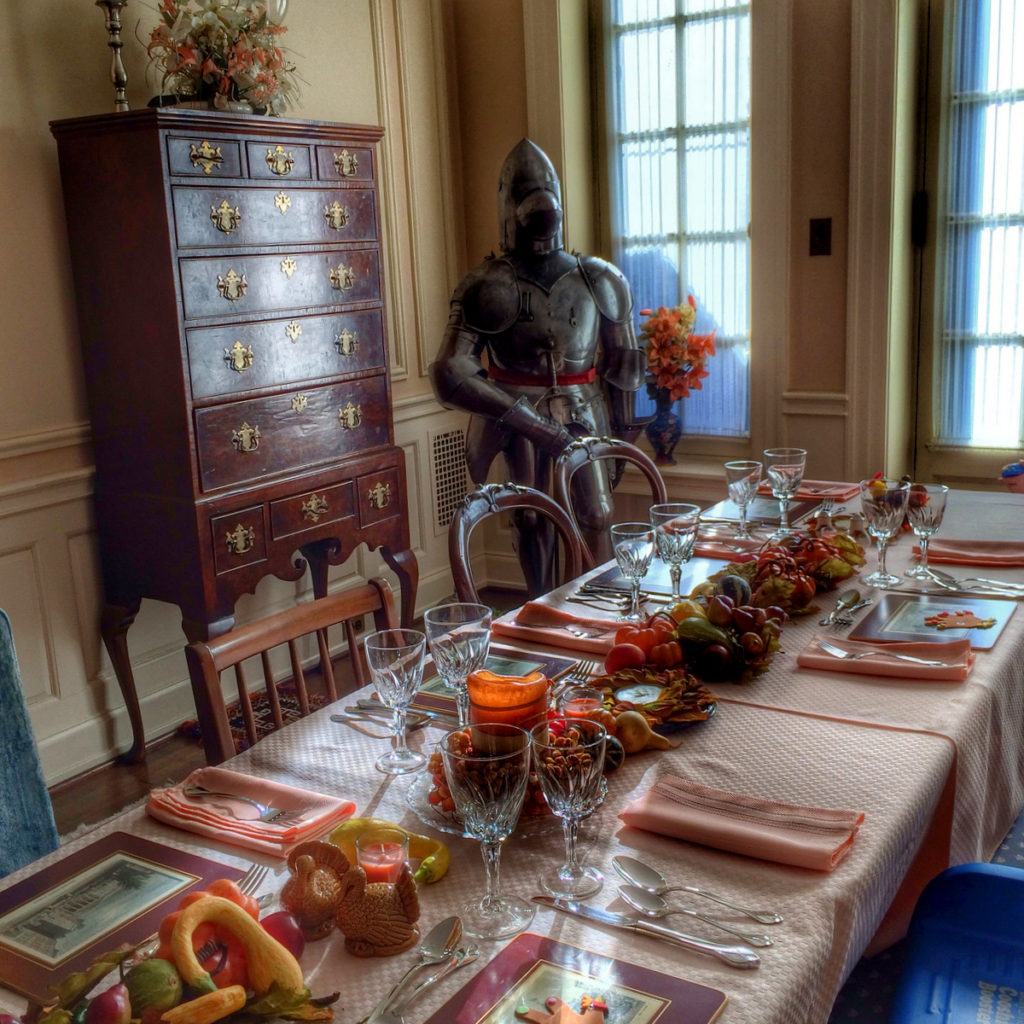 Thanksgiving table with a knight in armor