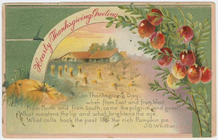 Vintage Thanksgiving postcard - Hearty Thanksgiving greeting - 190x