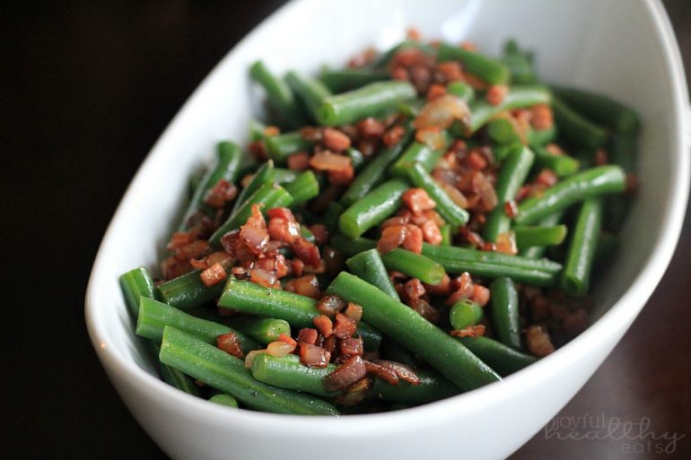 green beans with pancetta and caramelized onions