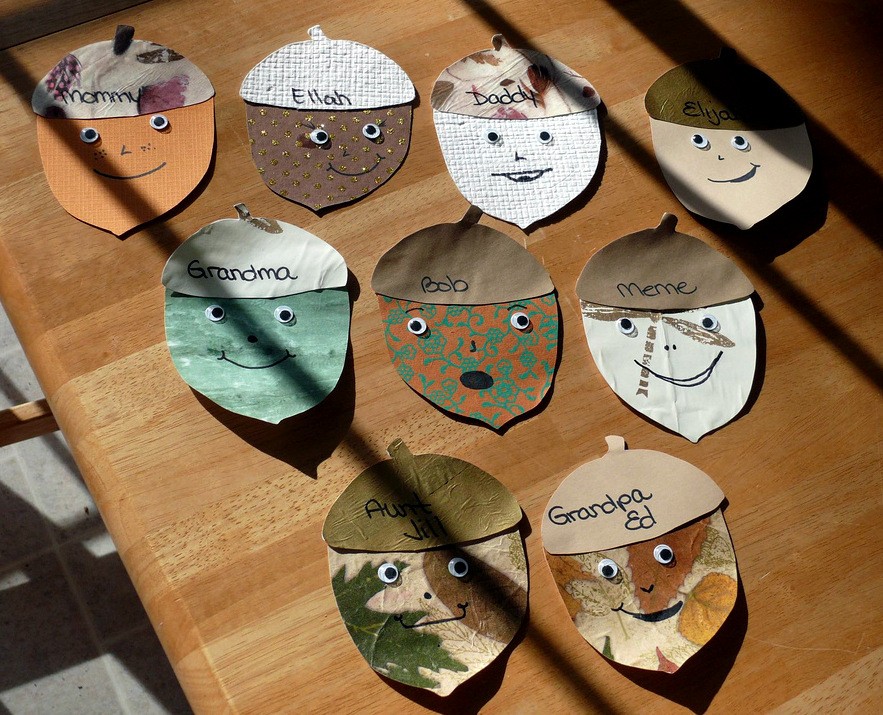 Child's handmade acorn placecards