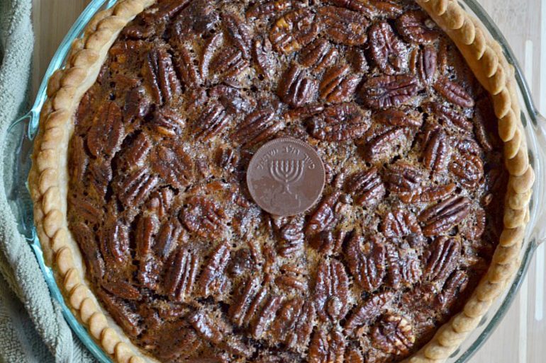 Baked chocolate gelt pecan pie - Amazing! | MakeItGrateful.com