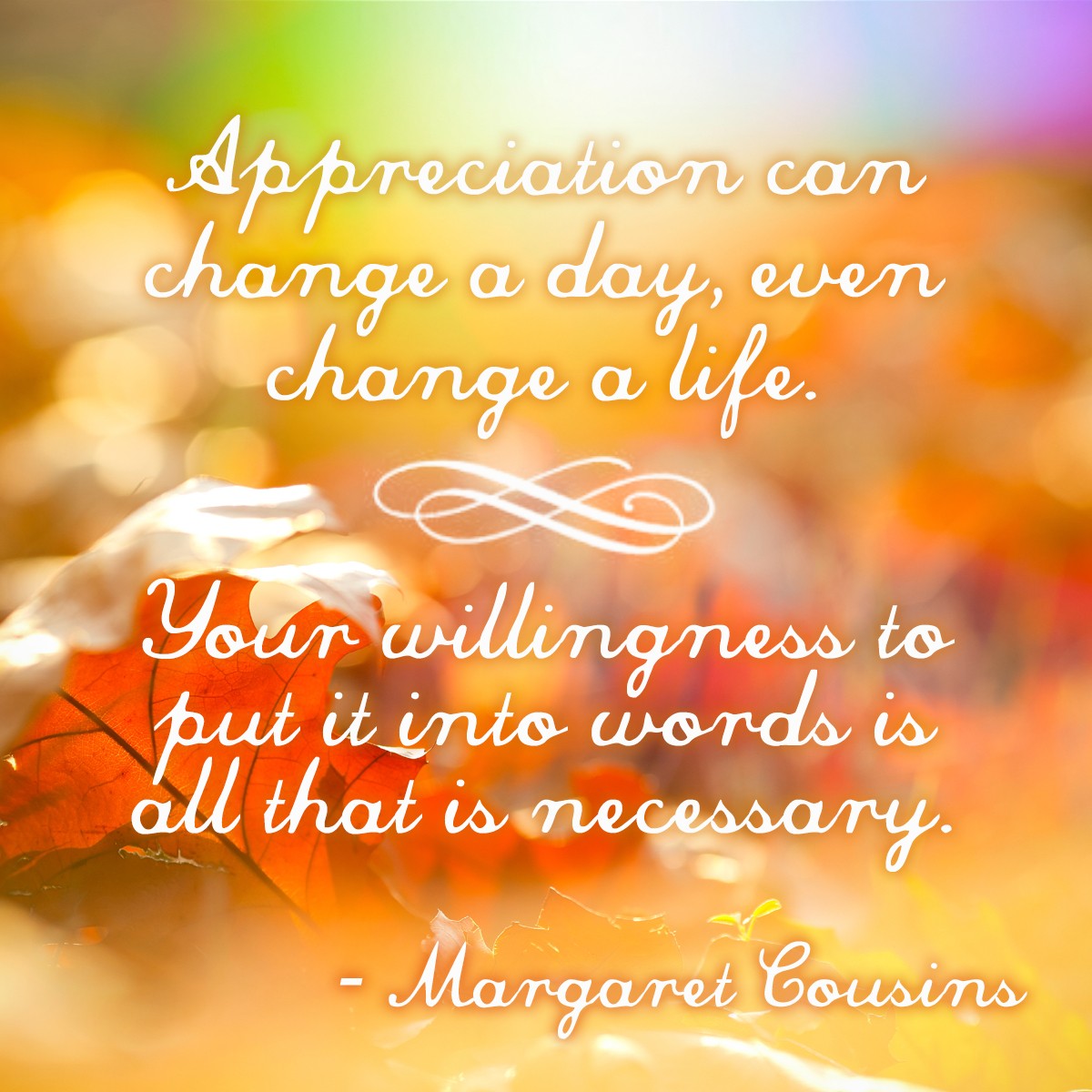 Appreciation can change a day, even change a life. Your willingness to put it into words is all that is necessary. - Margaret Cousins | MakeItGrateful.com