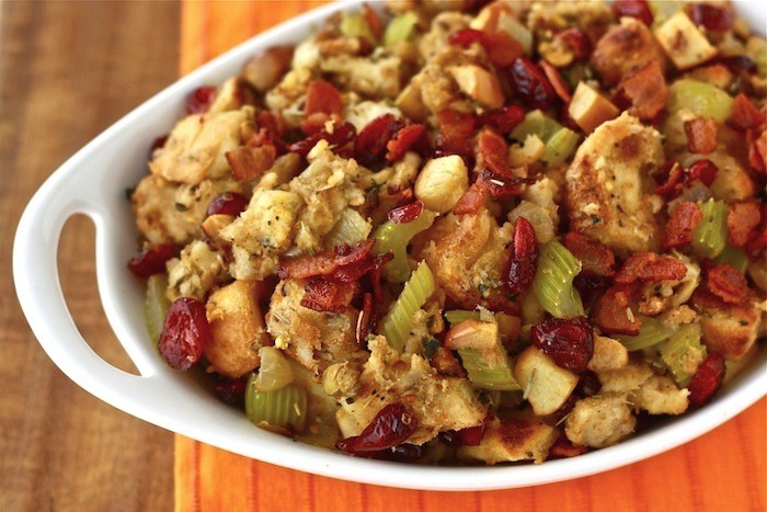 stuffing with cranberries, pistachios and bacon