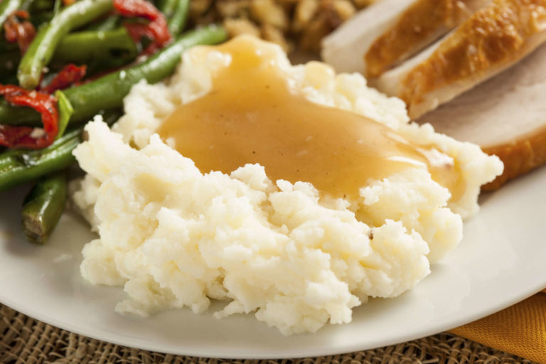 The best basic pan gravy on top of mashed potatoes | MakeItGrateful.com