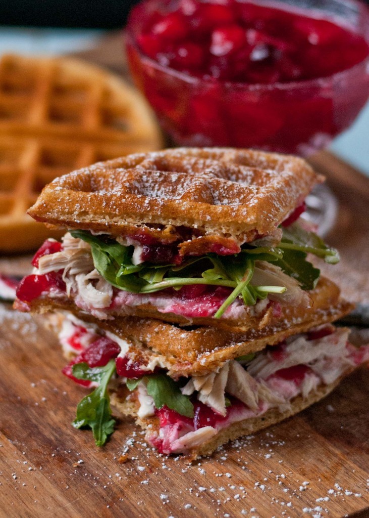 use up turkey and cranberries in a waffle sandwich