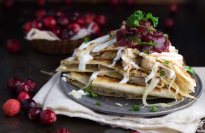 Use up Thanksgiving leftover turkey and cranberries in this turkey quesadilla with homemade cranberry salsa recipe | MakeItGrateful.com