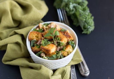 Chorizo and Kale Stuffing recipe for Thanksgiving side dish from MakeItGrateful.com