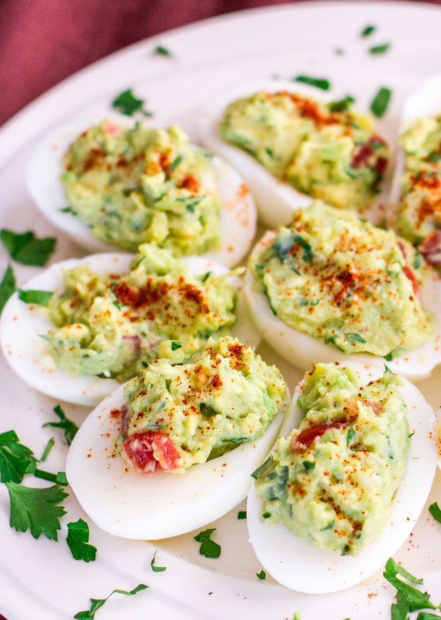 hardboiled eggs filled with guacamole