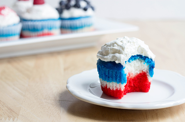 Red white and blue cupcakes for Memorial Day or Fourth of July