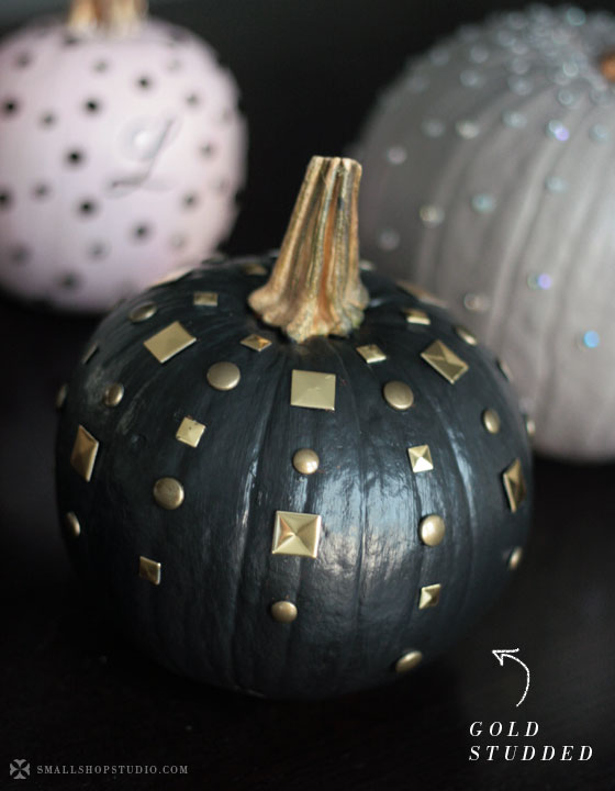 No-carve edgy chic pumpkin with gold studs