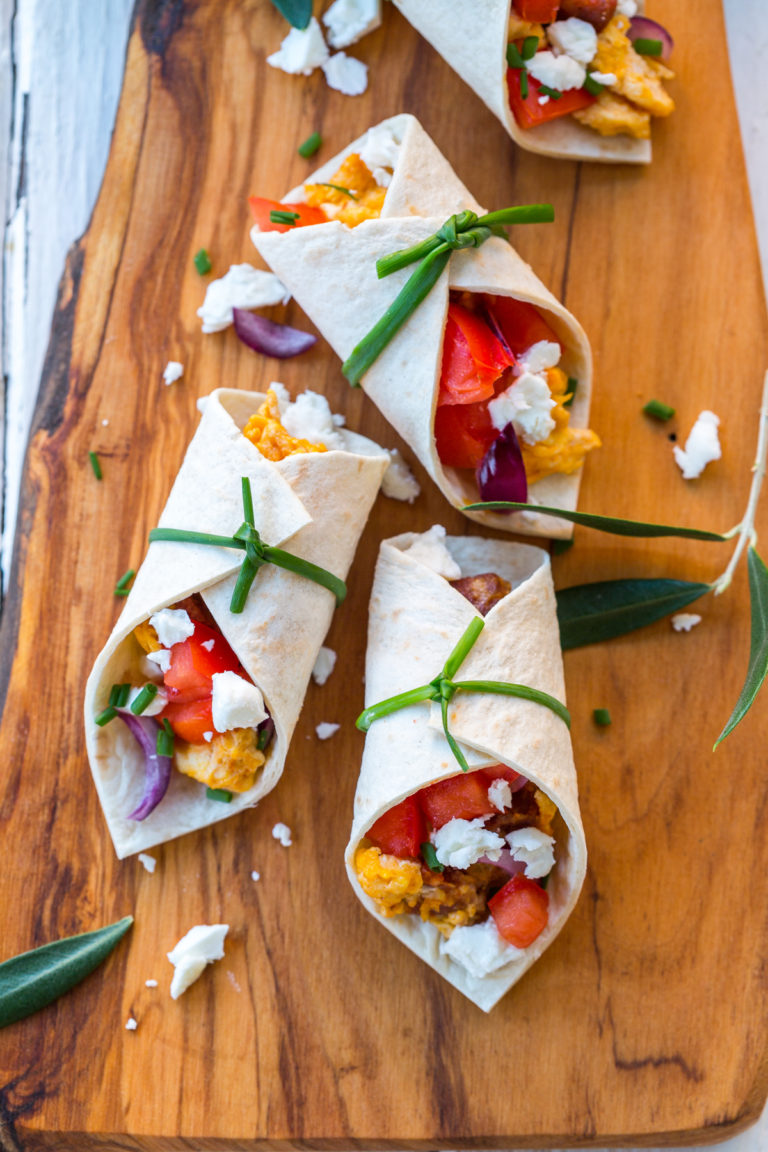 Mini breakfast burritos with chorizo and feta cheese | MakeItGrateful.com