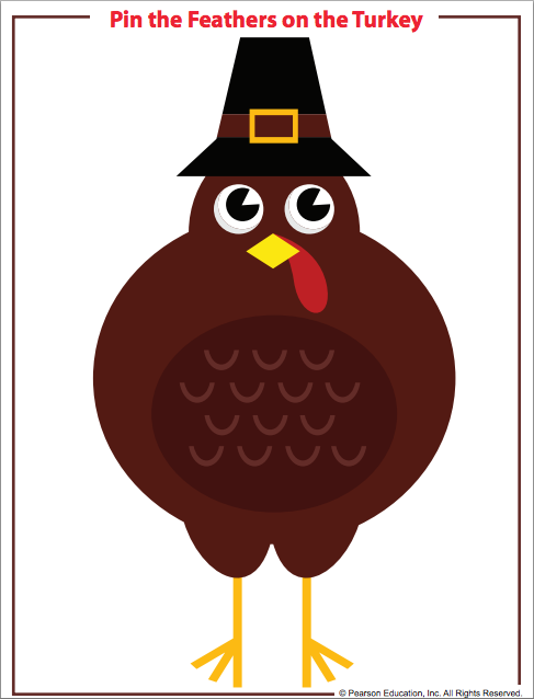 Pin the feather on the turkey Thanksgiving game for kids