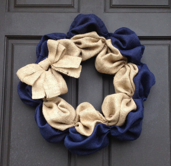 Navy and tan burlap wreath