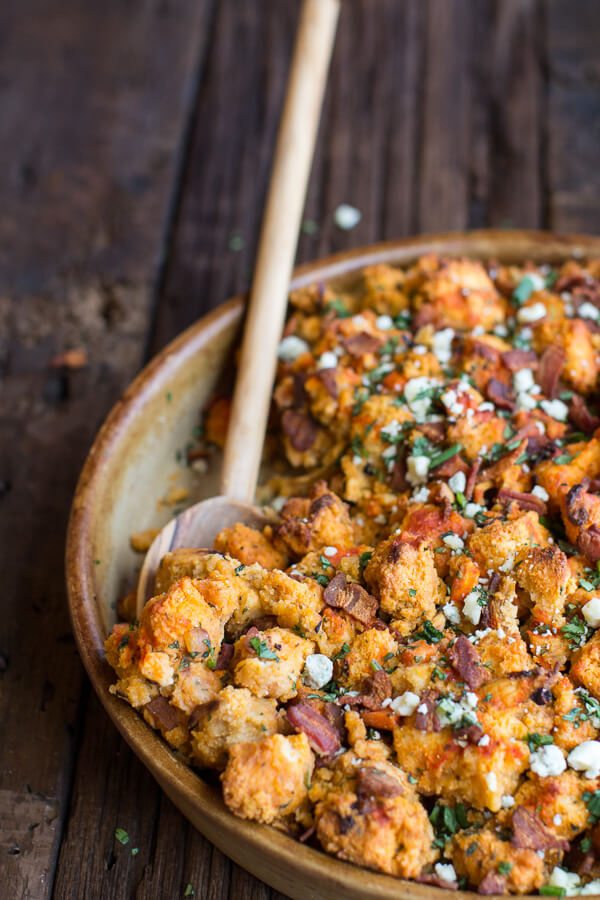 Buffalo cheddar beer bread stuffing for Thanksgiving side dish