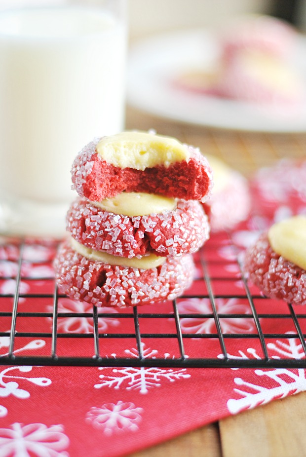 12 Christmas Cookies that Aren't Boring - Red Velvet Cream Cheese Thumbprint Cookies