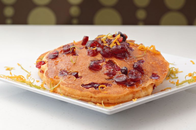 Orange-cranberry sweet potato pancakes