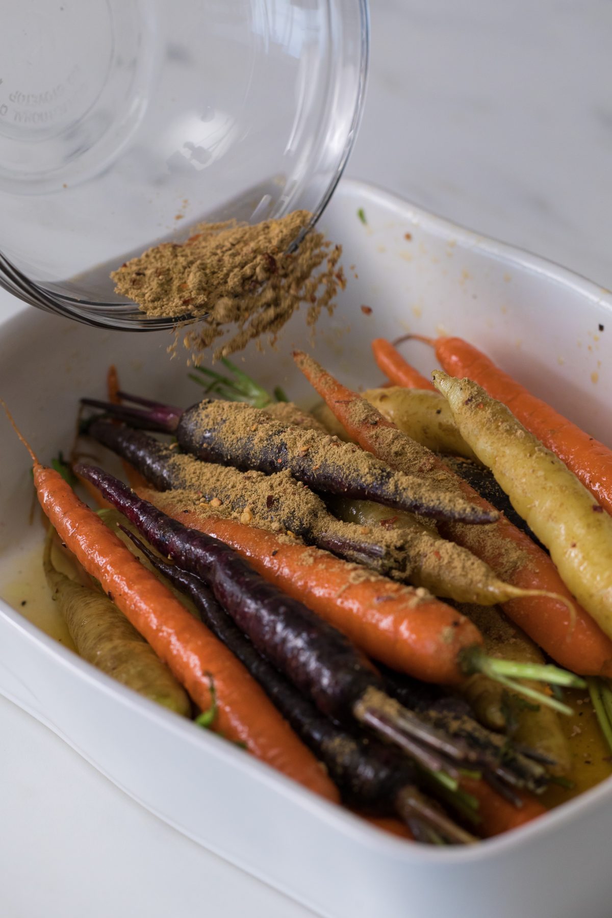 Roasted heirloom carrots with Indian spices, creamy dressing and walnut ...