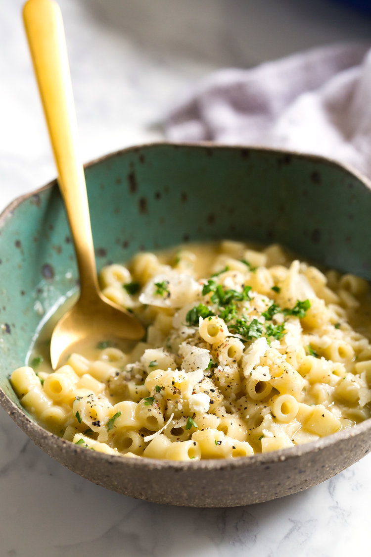 5 ingredient cozy pasta and parmesan soup
