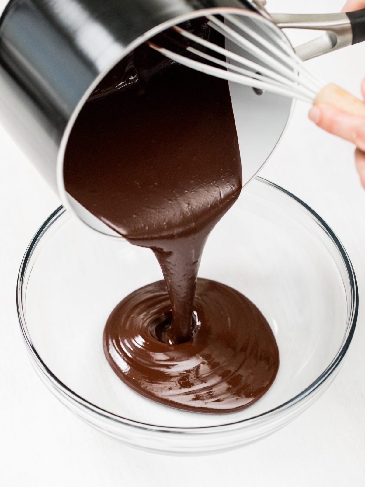 Pouring out the melted chocolate