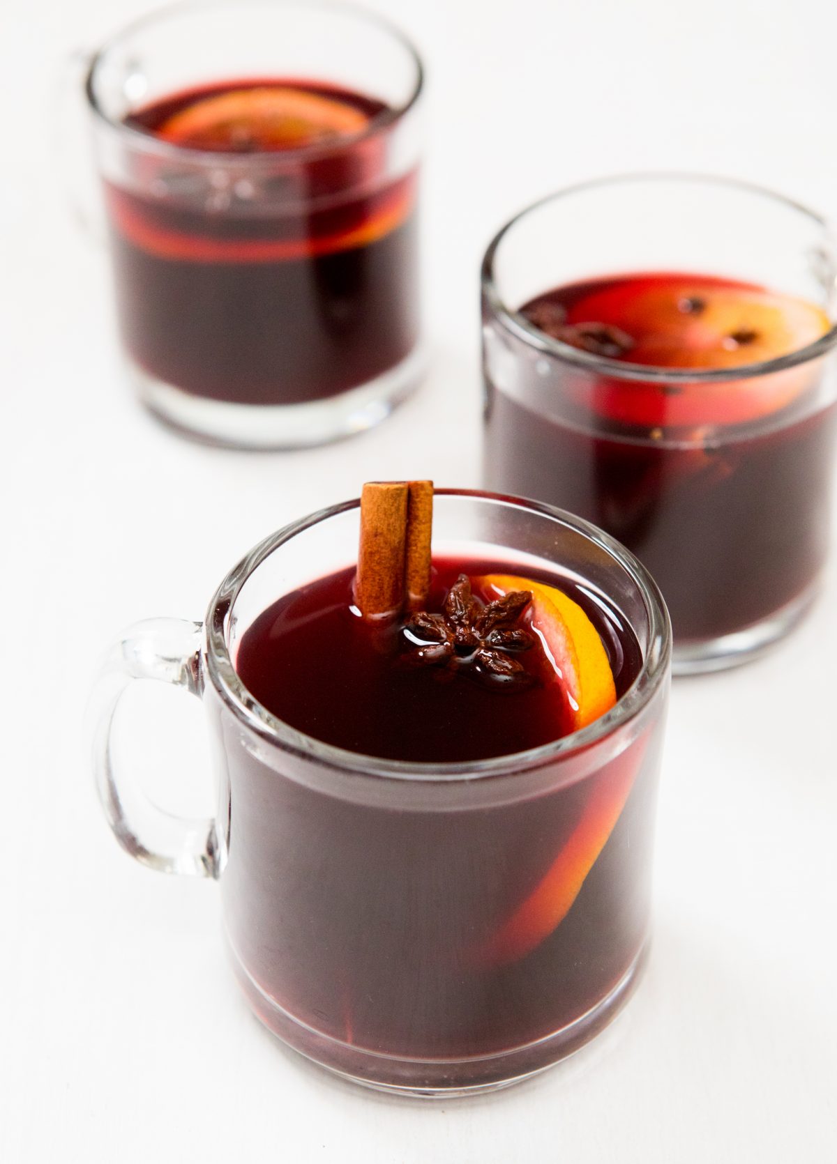 Spiced mulled wine in cups