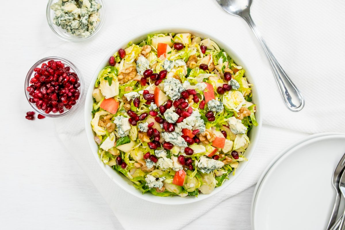 Shredded Brussels sprouts, apples & walnut salad
