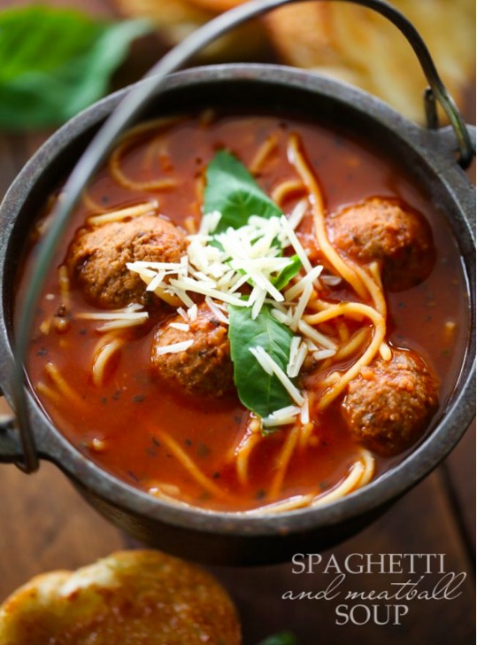 Spaghetti and meatball soup