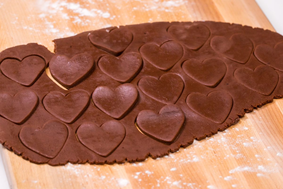 Heart-shaped brownie cutout cookies