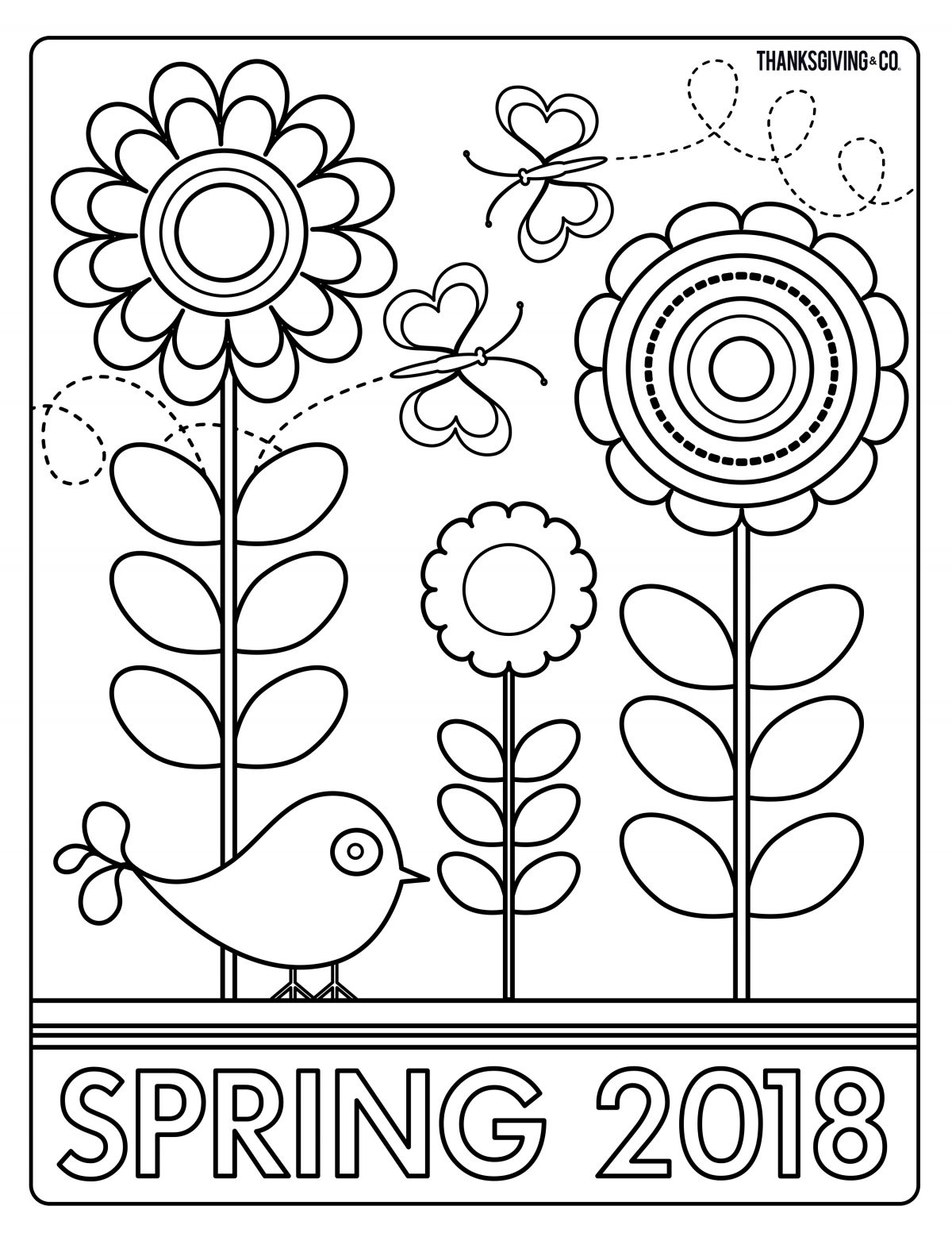 Coloring book page - spring flowers