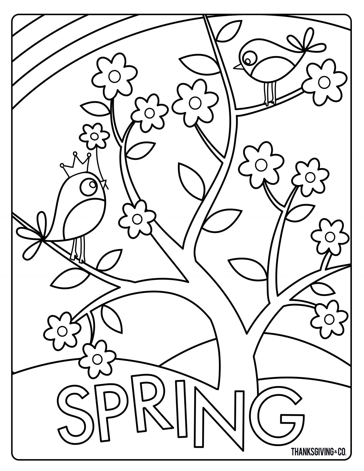 Spring coloring page - tree