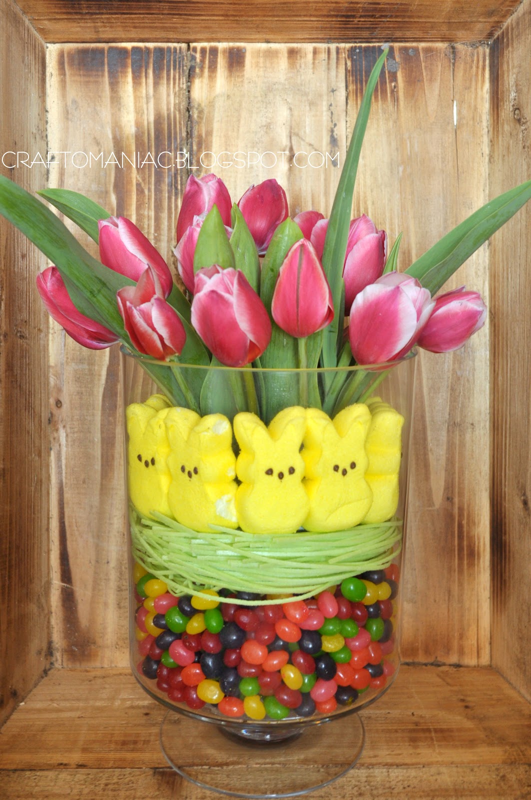Tulip, Peep and jellybean Easter centerpieces