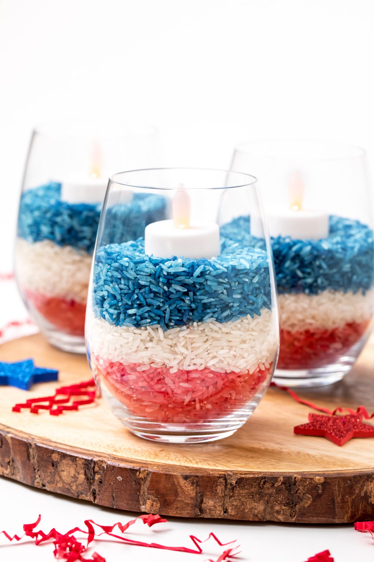 Easy red, white and blue patriotic candleholders