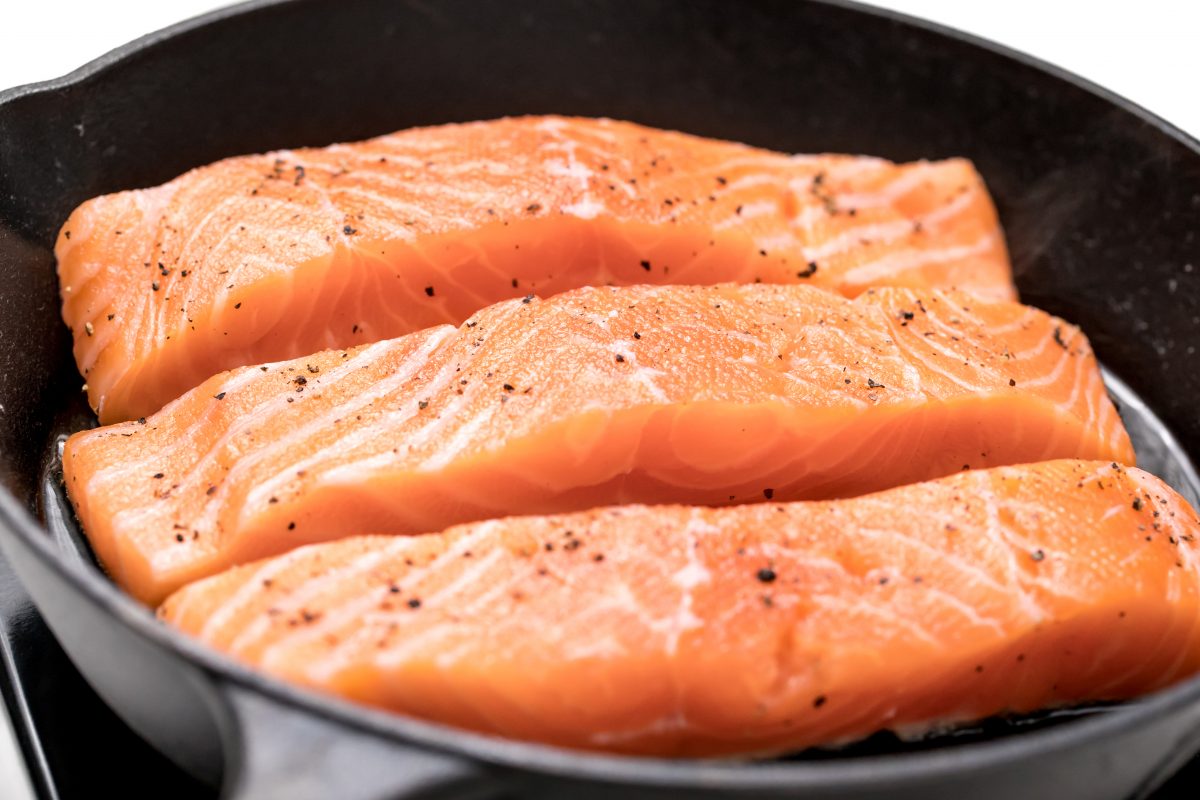 Place salmon in pan for Creamy salmon piccata