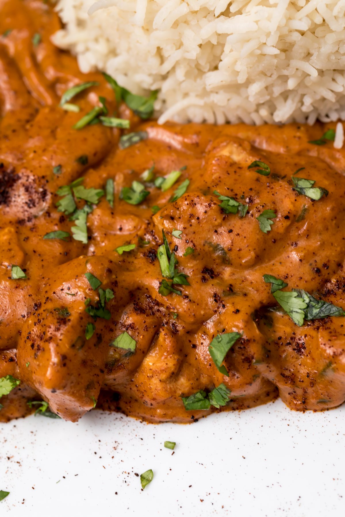 serving of butter chicken with rice