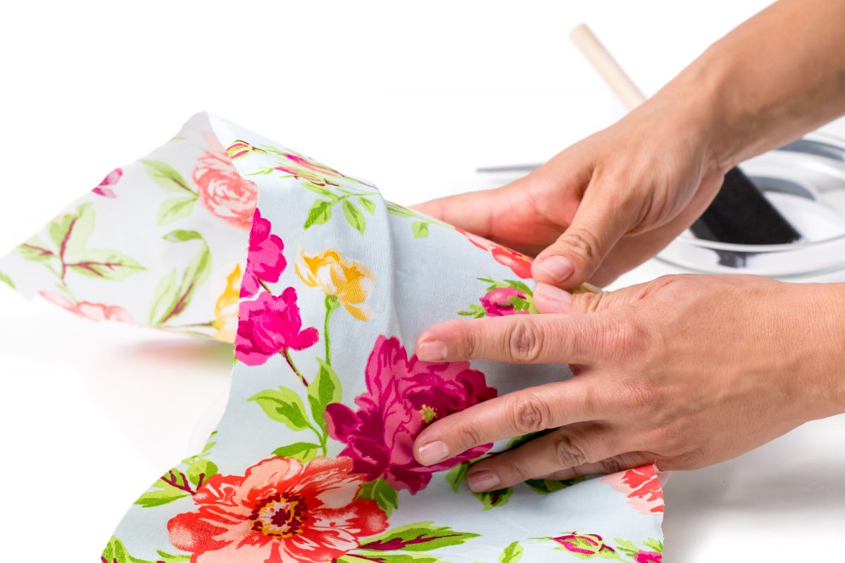 Fabric Covered Flower Pot - applying floral fabric to terracotta pot