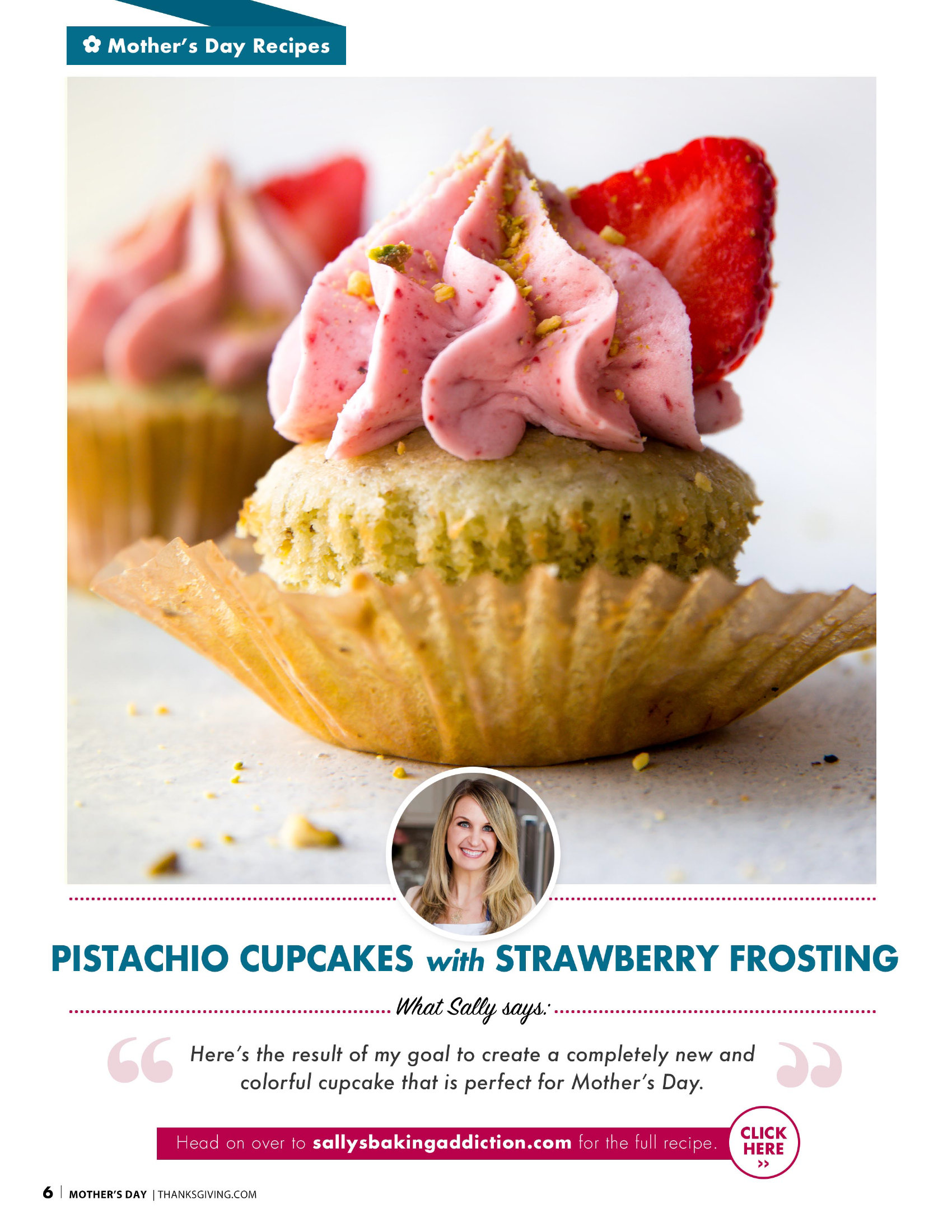 Pistachio cupcakes with strawberry frosting