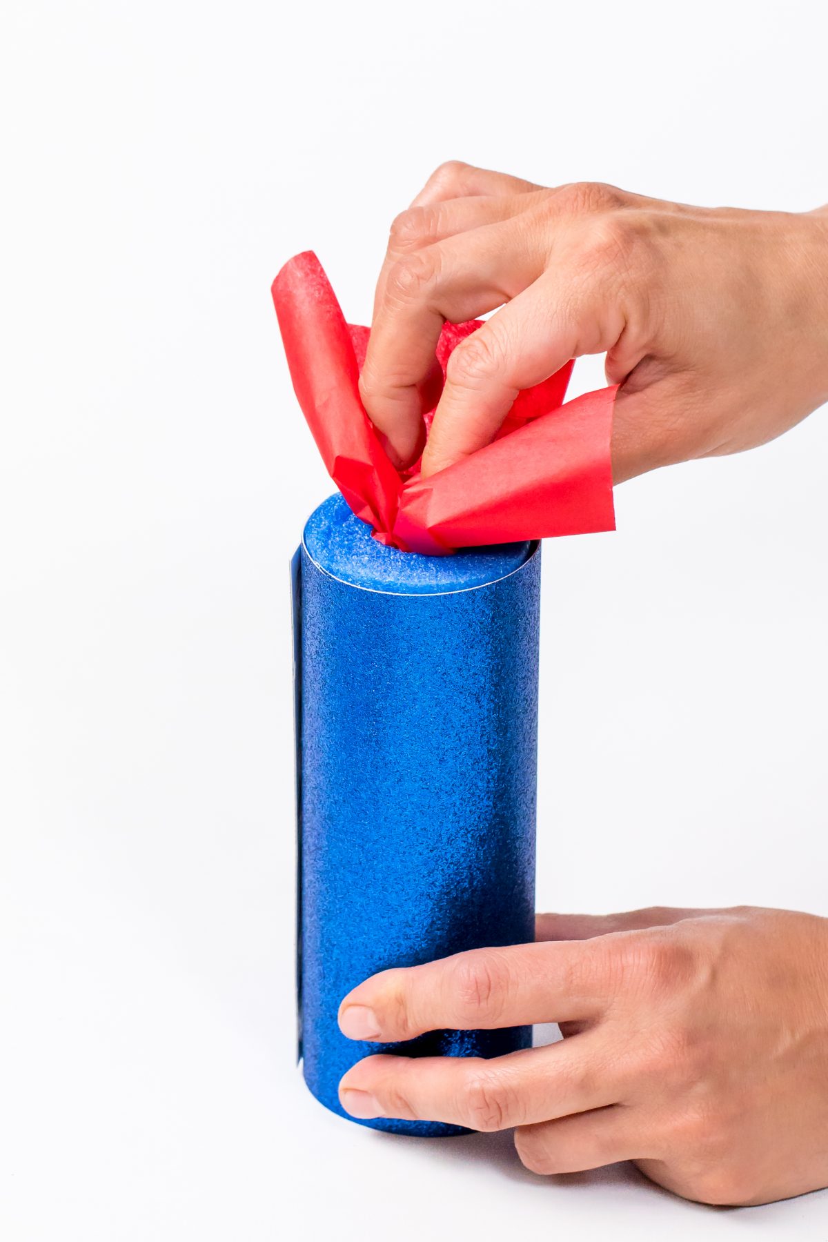 Stuff pool noodle with tissue paper 