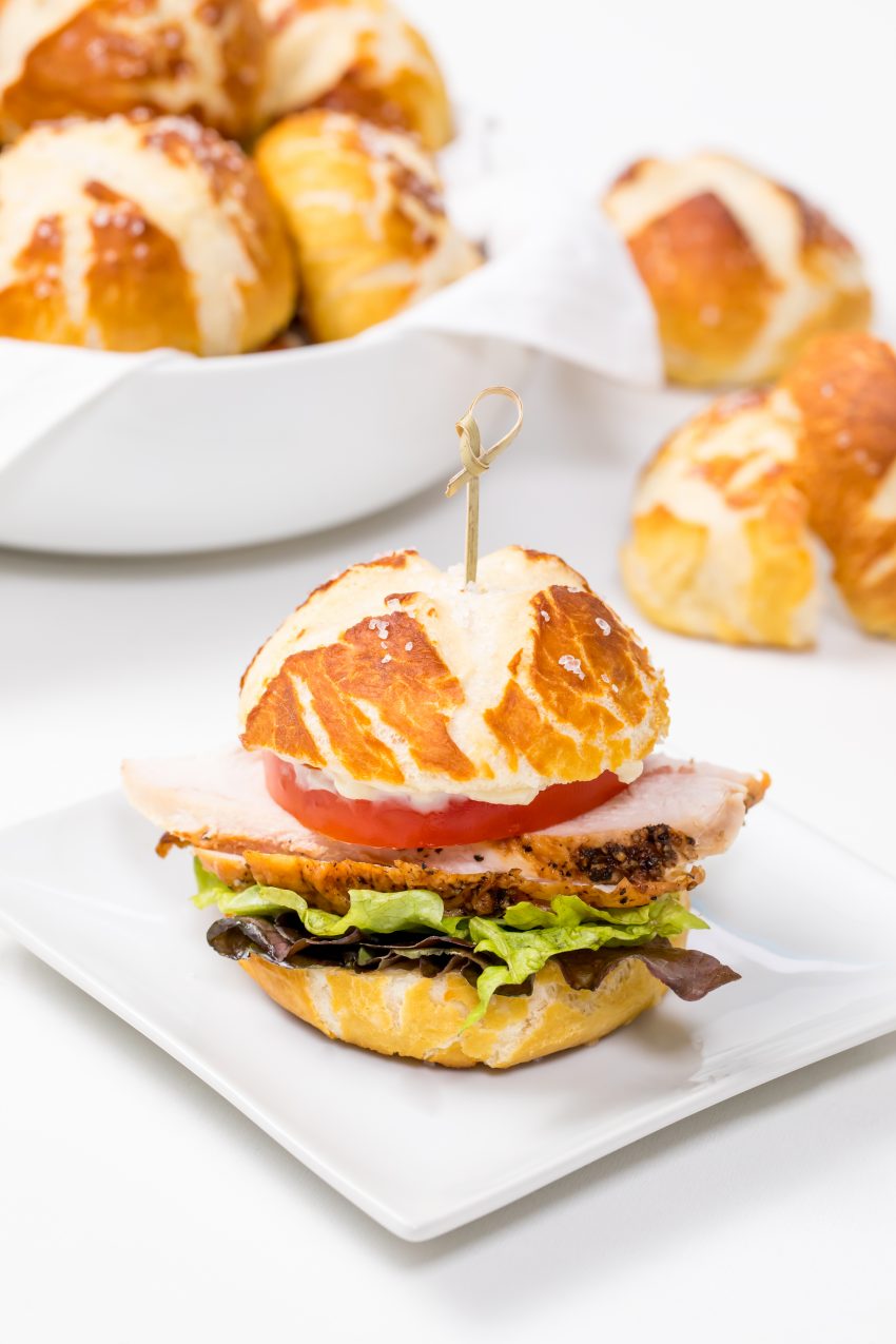 5D4B5945 - Easy Pretzel Rolls - turkey meat sandwich with a pretzel bun