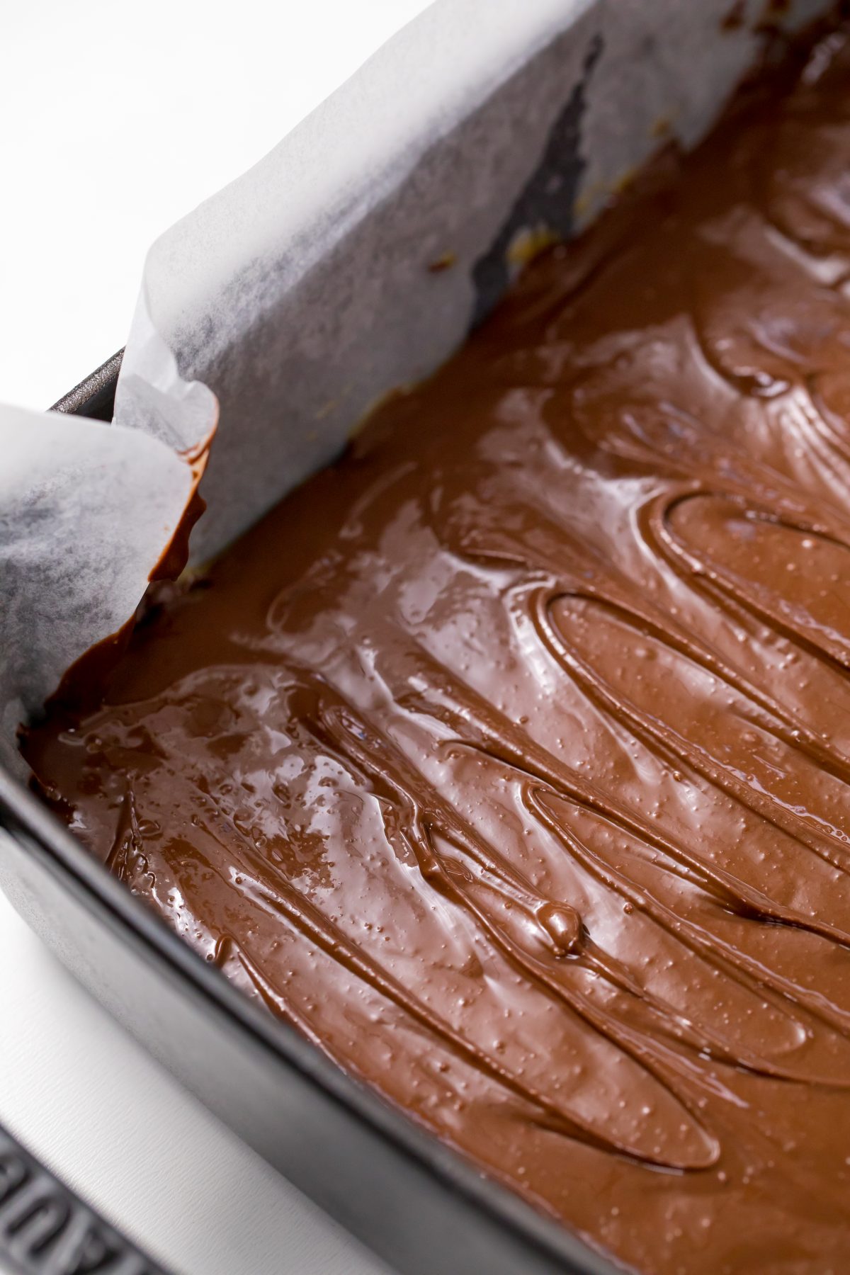Spread chocolate mixture evenly in pan