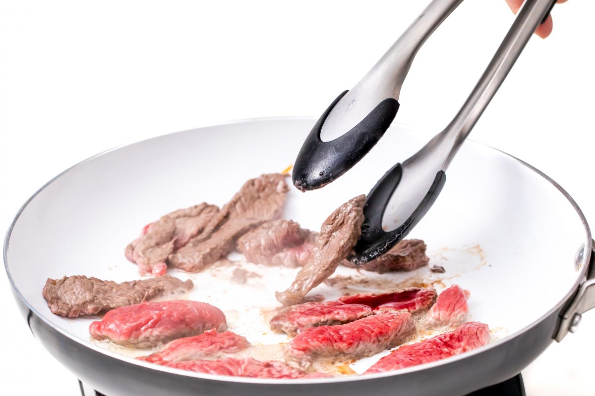 Cook steak in small batches.