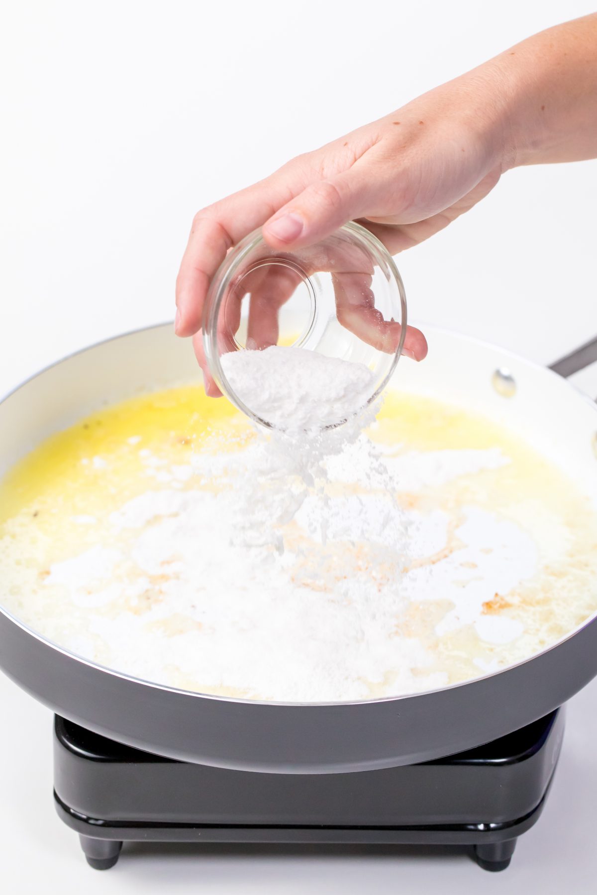Add rice flour to butter width=