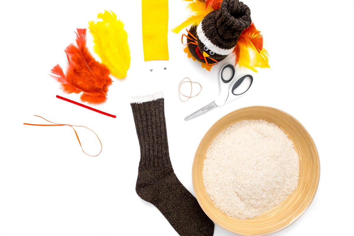 Gather all items for Sock turkey craft