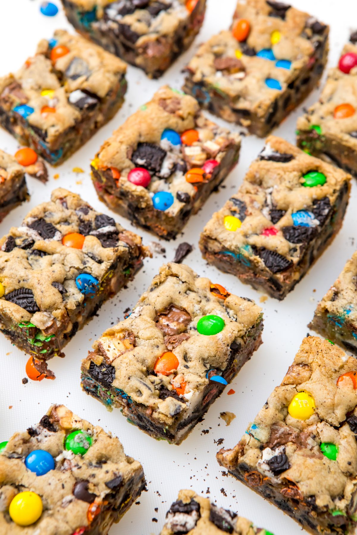 Loaded cookie squares with leftover Halloween candy