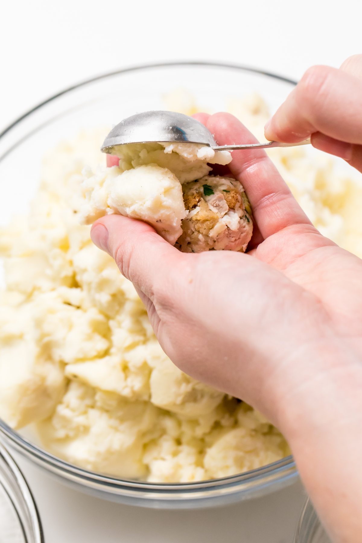 Wrap the turkey balls with leftover mashed potatoes