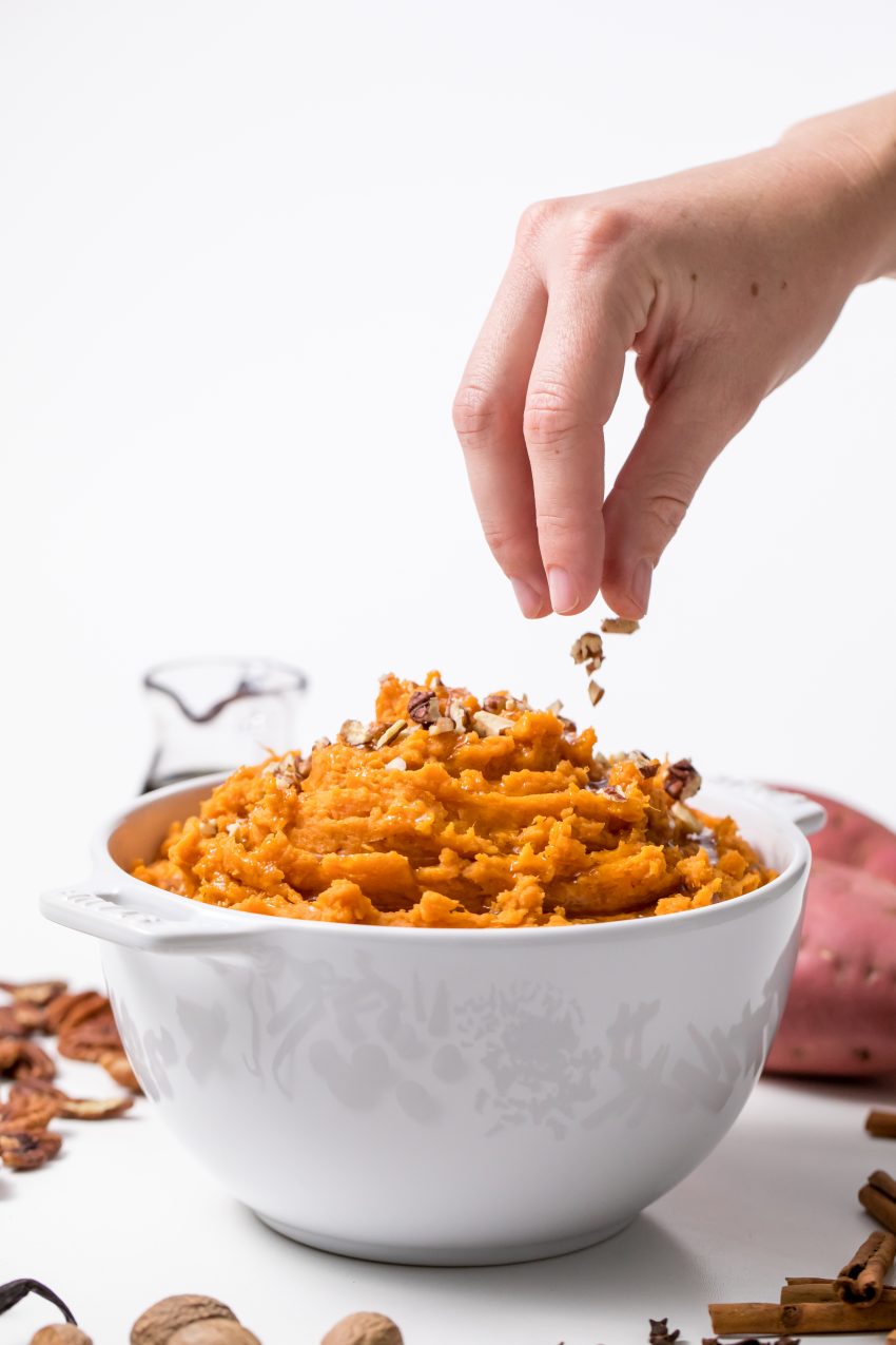 5D4B6266 - Maple Brown Butter Mashed Sweet Potatoes - Finish with chopped pecans and maple brown butter