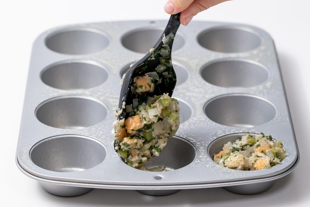 5D4B2421 - Stuffing Muffins - Divide stuffing mixture in a muffin pan