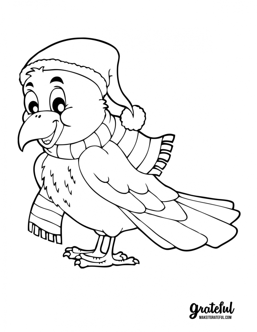 Cozy bird in autumn - Thanksgiving coloring pages