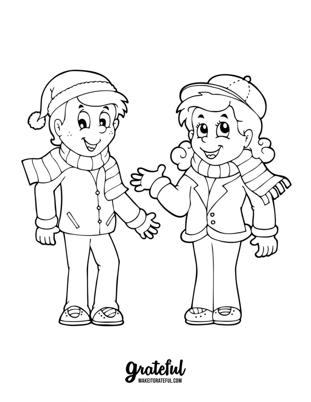 Cozy couple with scarves - Holiday coloring pages