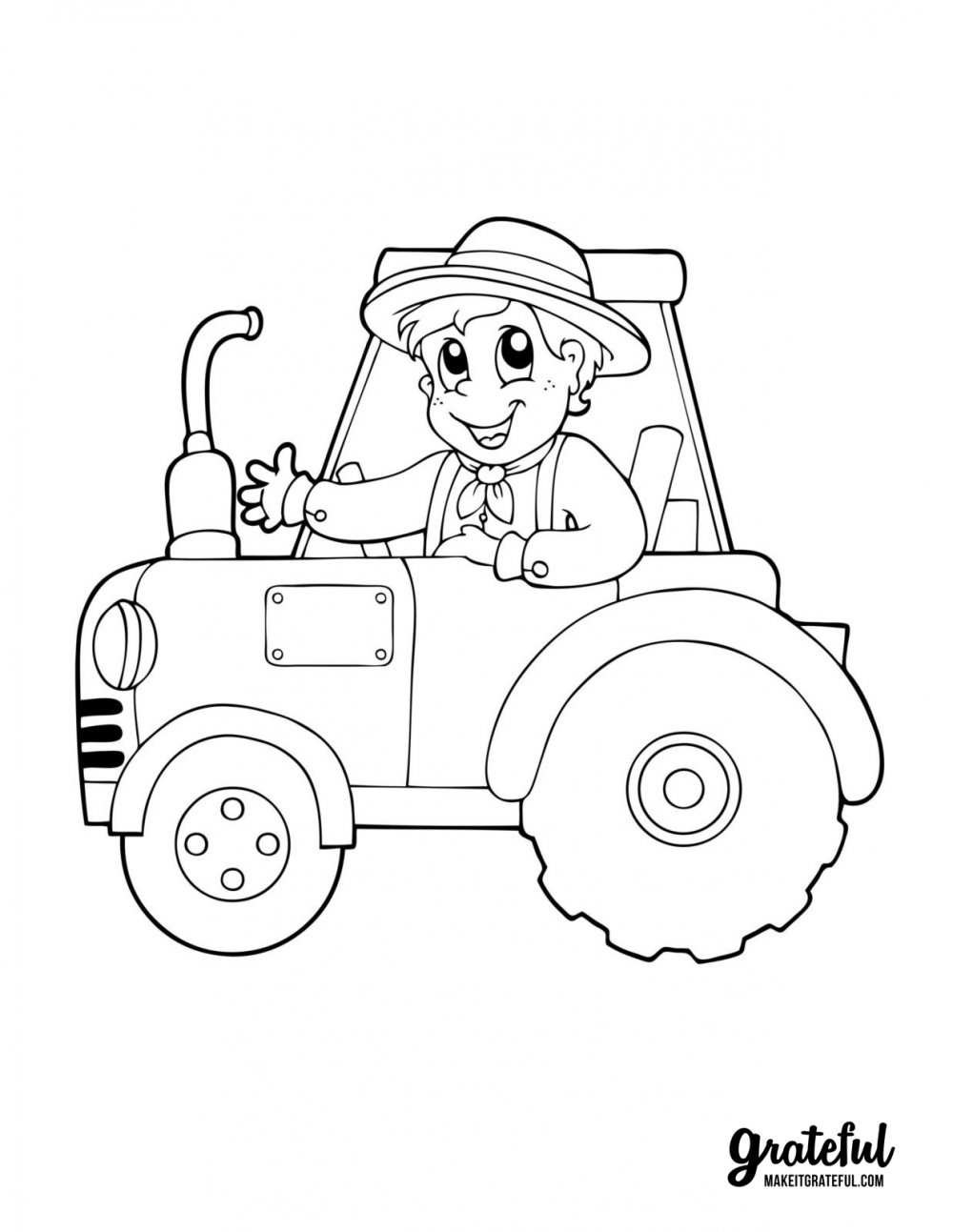 Farm boy on a tractor - Thanksgiving coloring pages