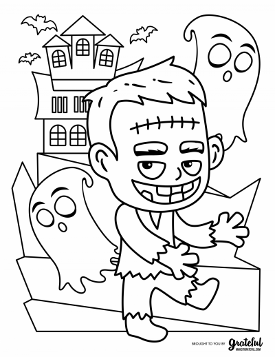 Halloween coloring page with Frankenstein