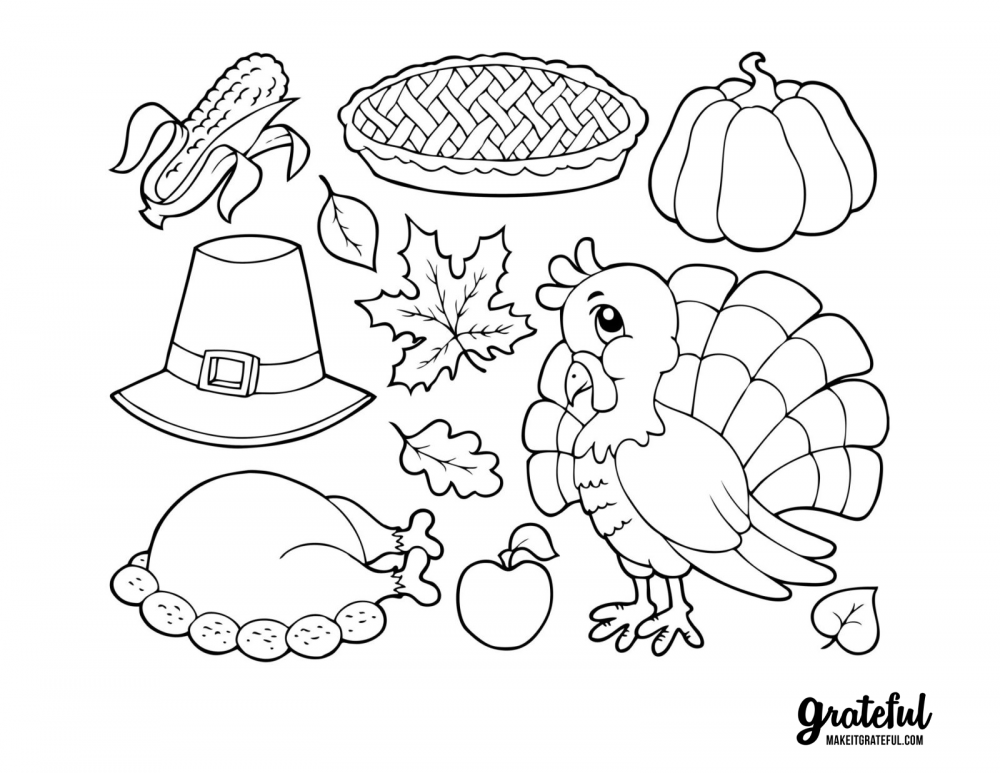 Holiday table and decorations - Thanksgiving coloring pages